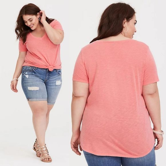 torrid Tops - Torrid Premium Orange V-neck Classic Fit Tee 1